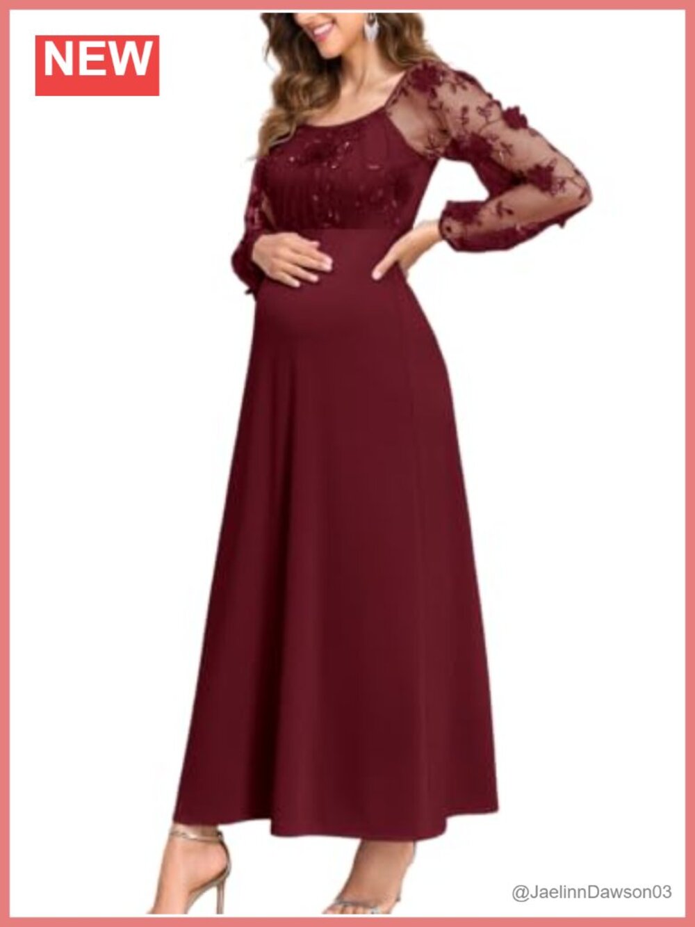 Maternity 3D Floral Tulle Maxi Dress Long Sleeve Empire Waist Gown